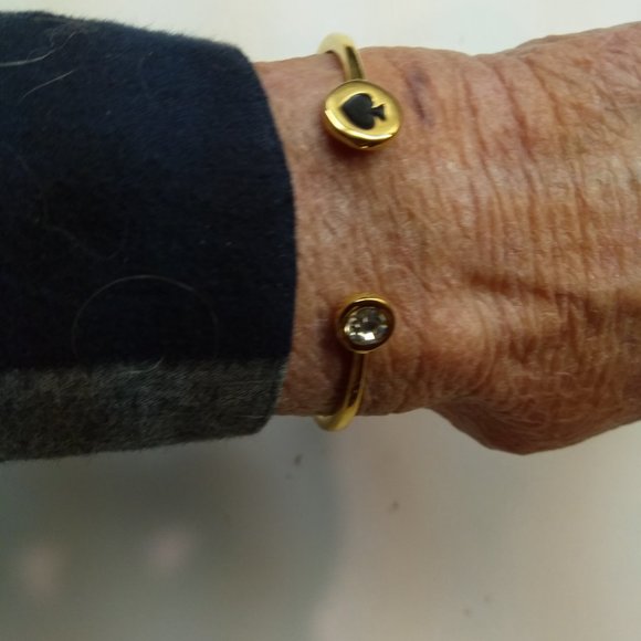 Kate Spade New Black Spade and Rhinestone Open Hinged Cuff Bracelet - Picture 6 of 6
